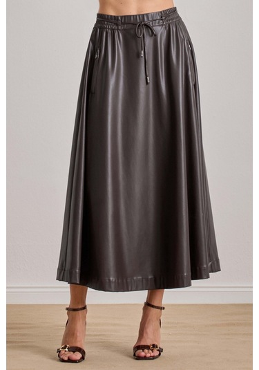 Maxi Kahverengi Deri Etek Kahverengi