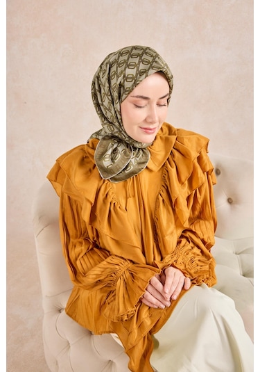 Silk Home Twill İpek Eşarp Zincir Küf Yeşili Çok Renkli