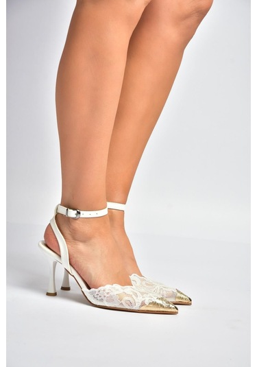 Fox Shoes Y752082806 Beyaz Dantel İnce Topuklu Kadın Ayakkabı