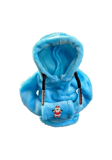 Suntek Yumuşak Peluş Noel Hoodie Vites Topuzu Kol Örtüsü Mavi Santa Sallayarak