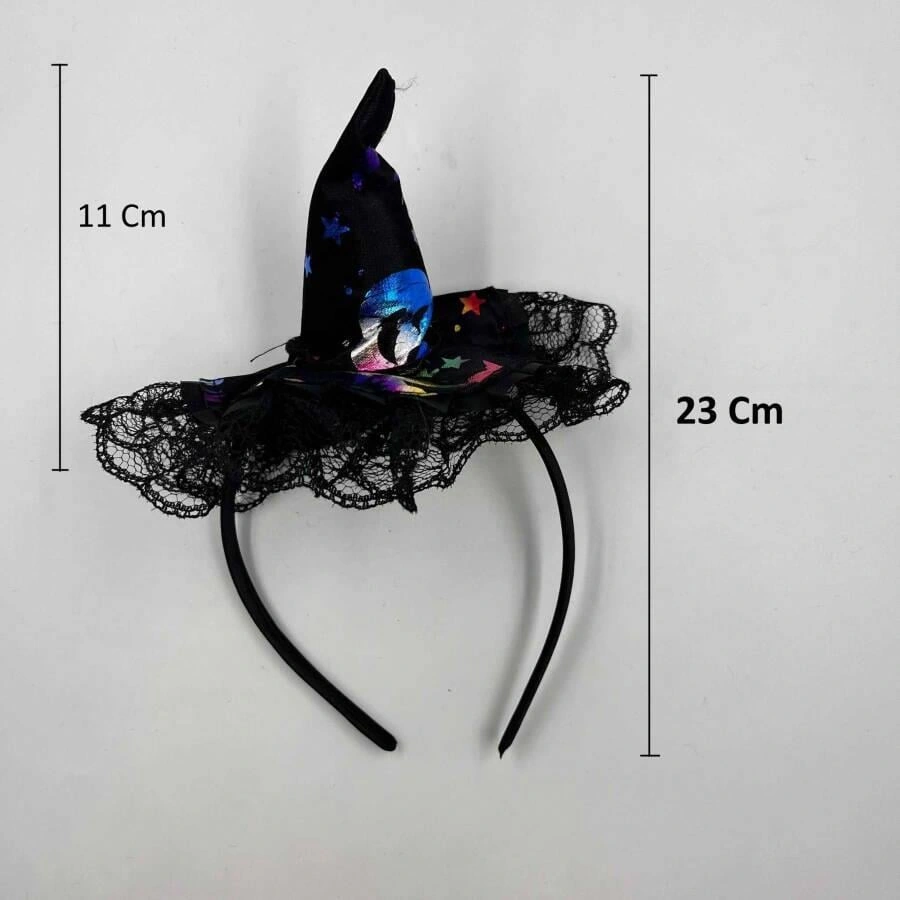 Halloween Cadılar Bayramı Taç Mini Cadı Şapkası Tüllü Renkli Model Parti Aksesuarı