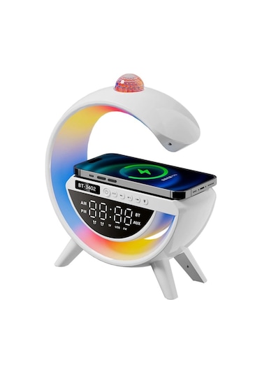 Polygold BT-3402 Dijital Saat Ve Alarmlı RGB Ledli 15w Kablosuz Şarjlı Bluetooth Hoparlör