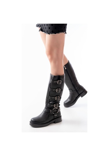 02-346 Siyah Düz Topuklu Günlük Bayan Binici Çizme Resimdeki Renk