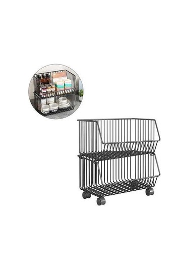 Dancemonkey Mutfak Depolama Arabası İçin 2 Katlı Meyve Sepeti, Metal Tel Sepeti Atıştırmalık Siyah