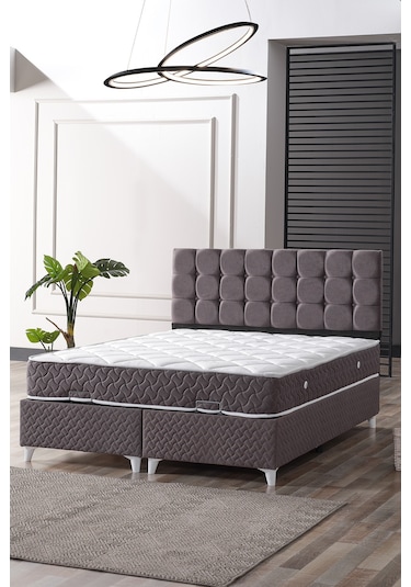 Bengü Çift Kişilik Baza Başlık Yatak Seti Gri 150 200