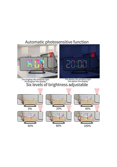 Suofeng "180 Dönebilir Projektörlü Led Alarm Saati - Aydınlatma Ayarlı, Çift Alarm, Termometre Ve Ayna Özellikli"