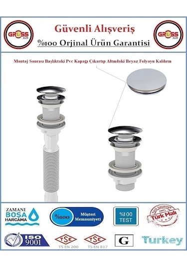 Pop-up Bas Aç Körüklü Lavabo Sifonu - Aç Kapa Sifon