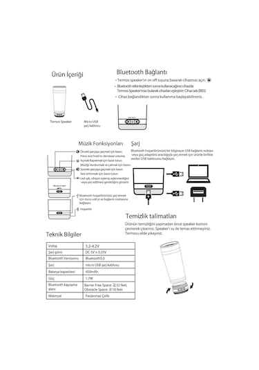Vaeske 500 Ml Çelik Termos Bluetooth Hoparlör Yeşil Altın