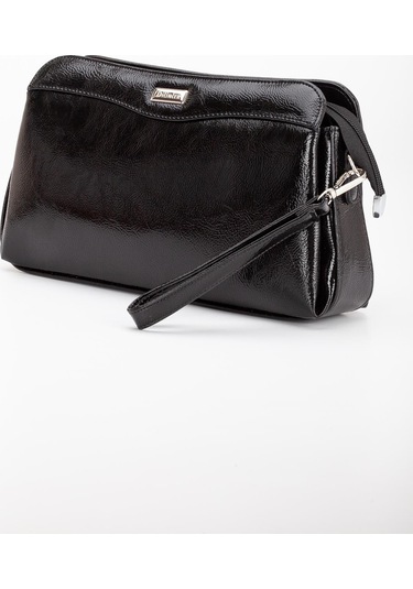 Kadın Portföy Cüzdan Çanta Siyah Rugan 3 Bölmeli Uzun Kısa Askılı-3225 Siyah