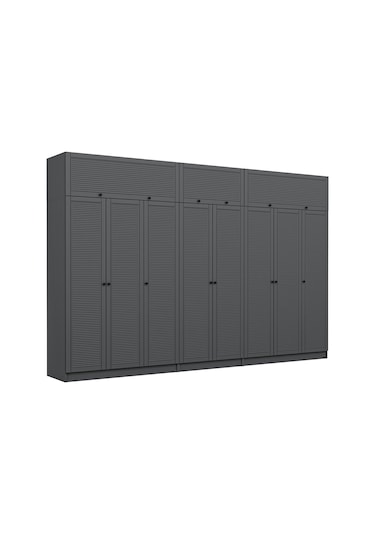 Kale 8 Mebran Panjur Kapaklı 4 Çekmeceli Dolap Ve Yüklük Antrasit 255cm Antrasit
