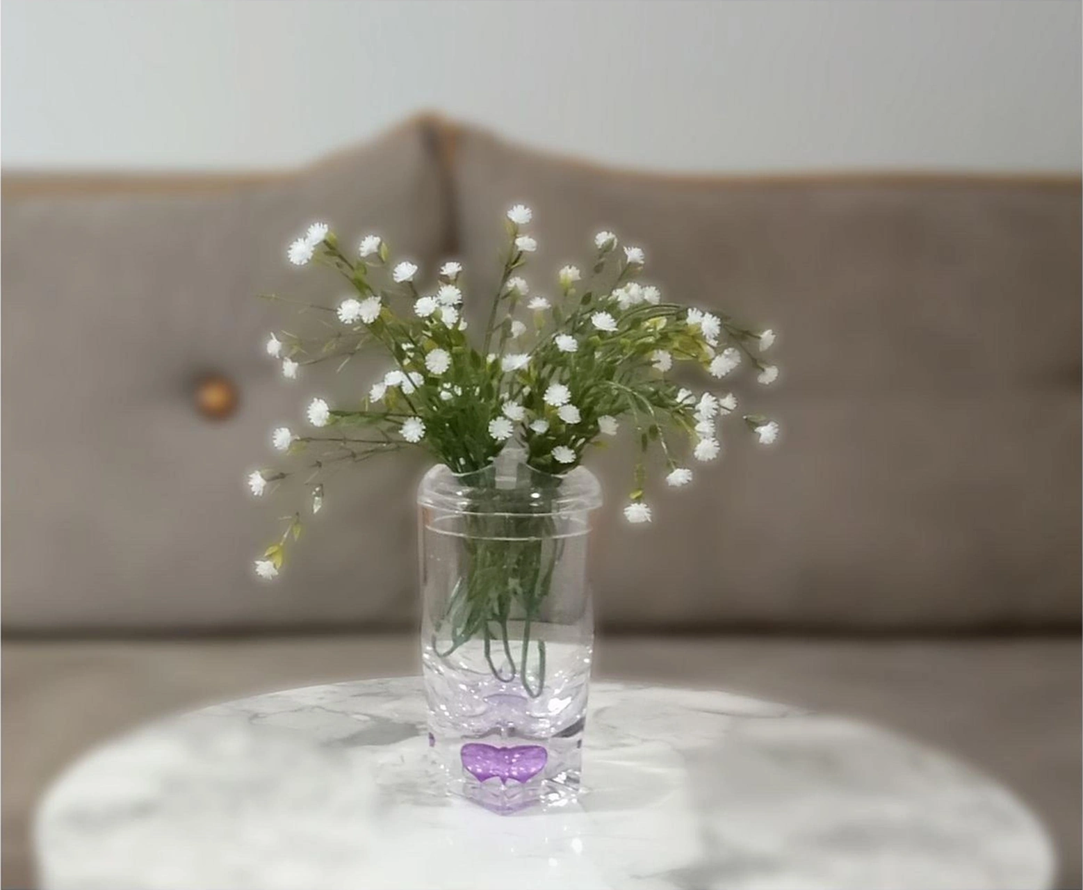 2 Adet Vazo Dahil,vazoda Çiçek,beyaz Yapay Çiçek,vazo Dekoratif Mor Damlalı 6x6x19cm Çok Renkli