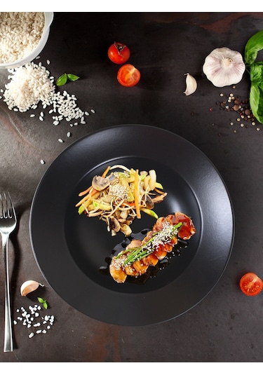 Keramika Mat Siyah Delta Makarna Tabağı 26 Cm