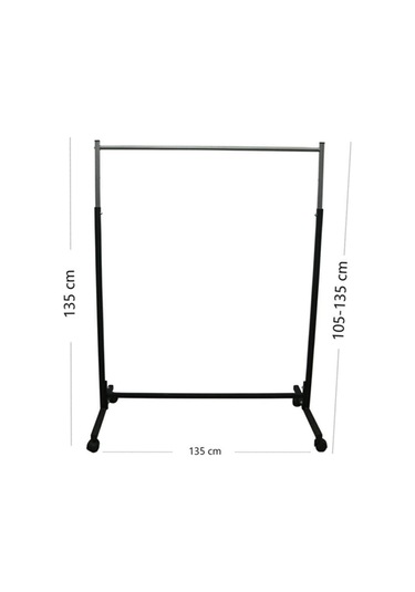 Teknor Paslanmaz Tekerlekli, Siyah Metal, Konfeksiyon Elbise Kıyafet Askılık Portatif Askılık Siyah