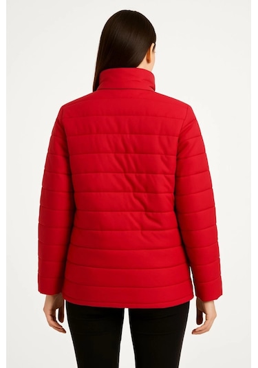 Bomber Mont Ceket Su İtici Kumaş, Kapitone Astarlı, Fermuarlı, Kışlık - Kırmızı Kırmızı