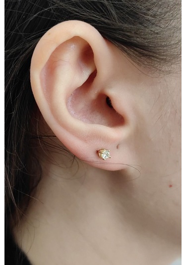 Chavin 3 Mm Zirkon 8 Ayar Altın Bayan Tek Taş Küpe Eu95sr