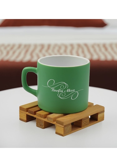 Bk Gift Kişiye Özel İsimli Yeşil Renkli Middle Çay & Kahve Fincanı-2, Arkadaşa Hediye, Sevgiliye Hediye, Doğum Günü Hediyesi Kobitmeyencom32495 Bk Gif