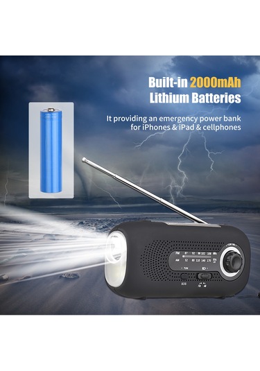 Lemestar Eu Tipi 5led Fenerli Güneş Enerjili El Crank Radyo - Am/fm, Sos, 4 Güç Kaynağı, 2000mah Power Bank, Ipx3, Kamp İçin Hn-098s
