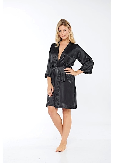 Siyah İpek Saten Sabahlık - 14000 Siyah