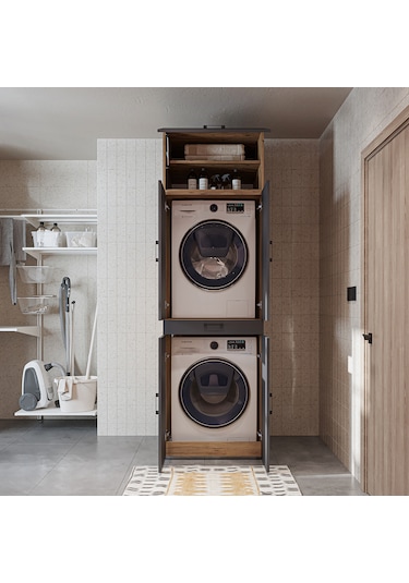 Dora Kapaklı Çamaşır Ve Kurutma Makinesi Dolabı Atlantik Çam - Antrasit
