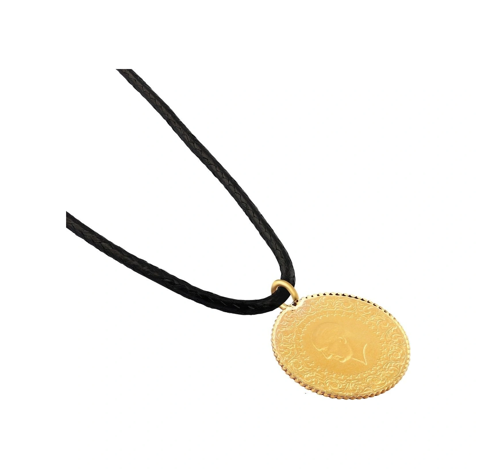 Agakulche 22 Ayar Çeyrek Altın Siyah İpli Kolye
