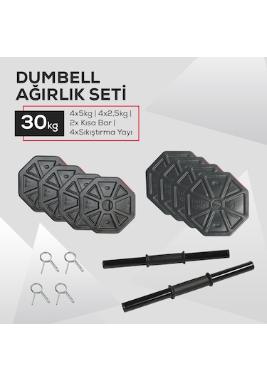 Tan Spor Dambıl Halter Ağırlık Kısa Bar Set 30 KG