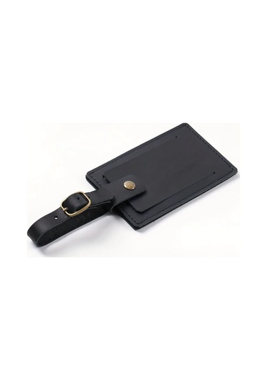 Fochsia Siyah Deri Bagaj Etiketi Kart Askısı - Gerçek Deri Kayıp Önleme Bilgi Kartı Taşıyıcı Çantası Vintage Taşınabilir