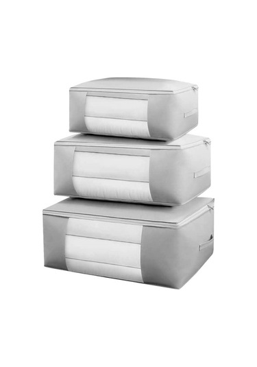 Agoodshop Dayanıklı Saplı Düzenleyicilerle 3lü Paket Elbise Saklama Kapları Antrasit - Gri