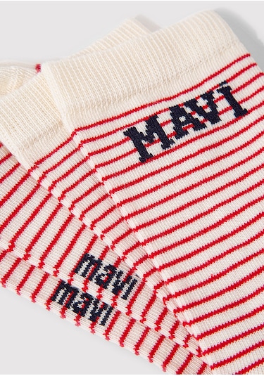 Mavi - Mavi Logo Detaylı Siyah Çizgili Soket Çorap 1912754-84494 Kırmızı