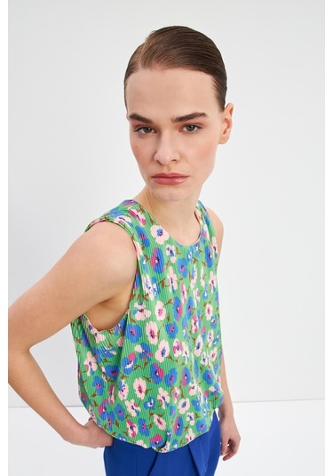 Stella Pulvis Yeşil Astarlı Pliseli Bluz Yeşil