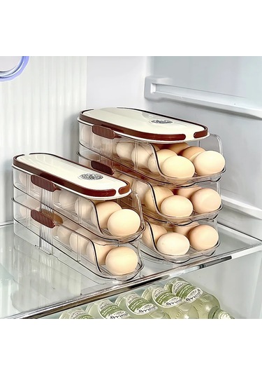 Ev Çok Katmanlı Otomatik Haddeleme Yumurta Saklama Kutusu Mutfak Ekru