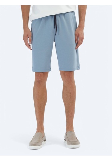 Mavi Düz Örme Jogging Fit Spor Bermuda Mavi