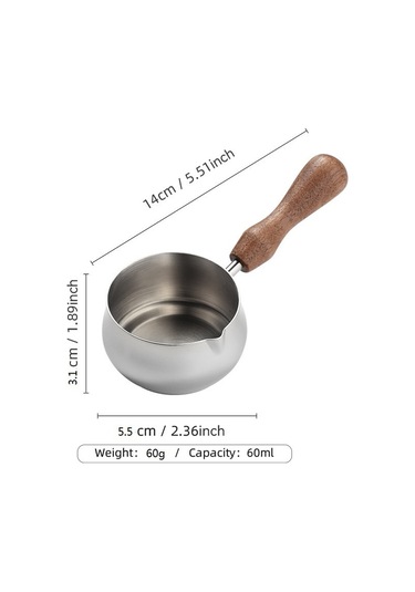 Shineyee 60ml Gümüş Küçük Boy 304 Paslanmaz Çelik Kahve Çekirdek Fincanı, Akışkan Taşıma Ağızlı, Ceviz Ağacı Saplı Sosu/süt Fincanı