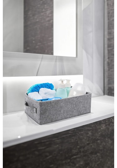 Dolap İçi Çamaşır Oyuncak Düzenleyici Keçe Saklama Kutusu Sepet O Gri