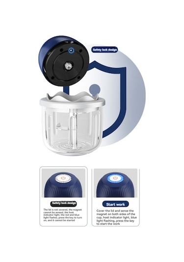 Elektrikli Sarımsak Doğrayıcı Gıda Doğrayıcı Kablosuz Mini Sarımsak Aletleri Mavi