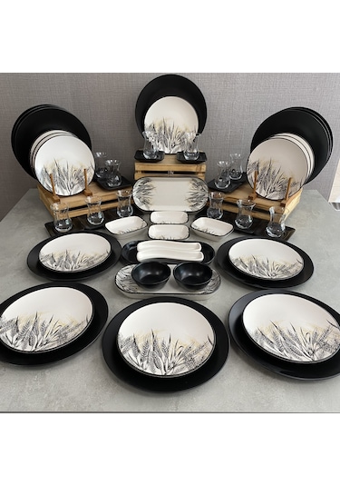 Keramika Takım Kahvaltı Mat Başak Renkli 59 Parça 12 Kişilik