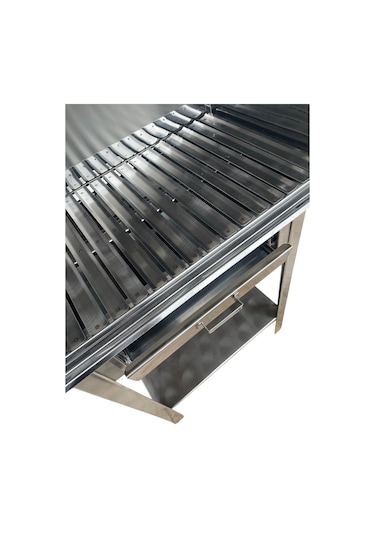 Paslanmaz Kömürlü Mangal Çekmeceli 35 X 50 Cm Sehpalı Kapaklı Barbekü Gri