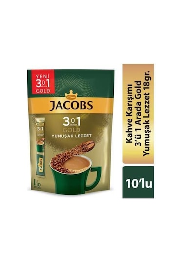 Jacobs 3'ü 1 Arada Gold Yumuşak İçim Karışım Kahve 10'lu Paket