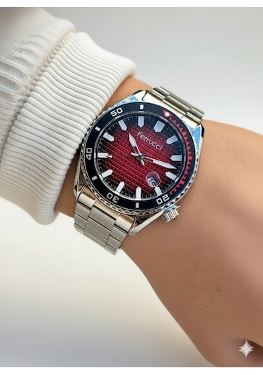 Ferrucci Erkek Kol Saati Gümüş Ve Siyah Renk, Siyah Kadran - Şık Metal Kordon, 2 Yıl Garantili Metalik