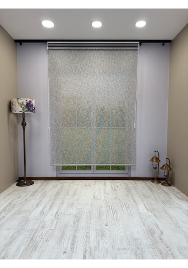 Çift Mekanizmalı Gri Çizgili Desenli Tül Ve Gri Stor Perde - İthal Mat Polyester Gri