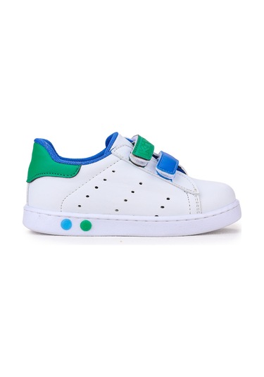 Kiko Kids Royzo Cırtlı Işıklı Erkek Bebek Spor Ayakkabı Beyaz - Mavi - Yeşil Beyaz