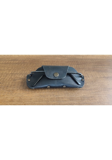 Sumerian Leather Craft Deri Gözlük Kılıfı Siyah + Anahtarlık