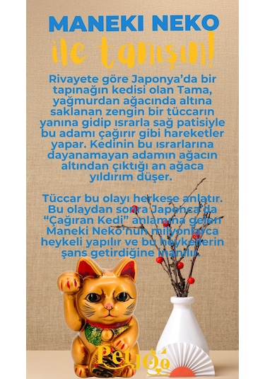 Petjoo 4.Maneki Neko Sarı-Mavi Qr'lı Kedi Künyesi