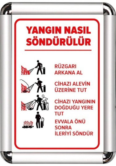 Yangın Nasıl Söndürülür A3 Cerceveli Uyarı Ve Yönlendirme Levhası