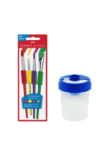 Fırça Seti 4 Lü Ve Fırça Temizleme Kabı 1 Adet Faber Castell Fırç