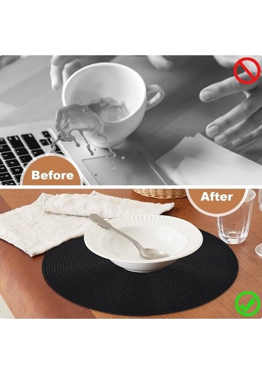 Moly Yuvarlak Örgülü Amerikan Servis Takımı 6'lı Siyah Masa Örtüsü İçin Siyah