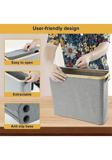 Sunshine011 Gri Sku 1 Adet Bambu Kağıt Havlu Tutucu, Çift Bölmeli Modern Banyo Depolama Sepeti Gri