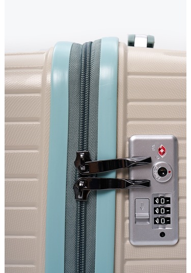 Elatae Exclusive Pro Polipropilen Kabin Boy Kırılmaz Valiz Bej - Mavi 5239