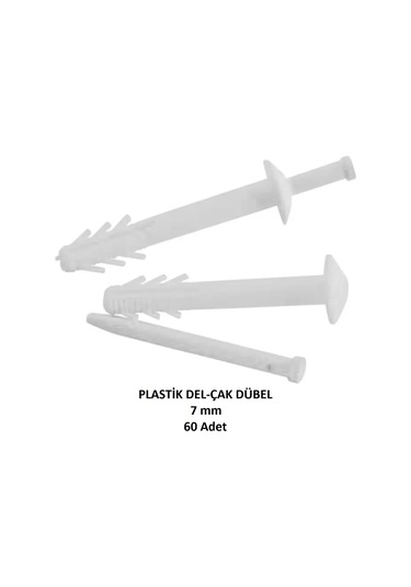 Plastik Çivili Korniş Dübeli, 7 Mm Del Çak Dübeli 60 Adet 7 MM