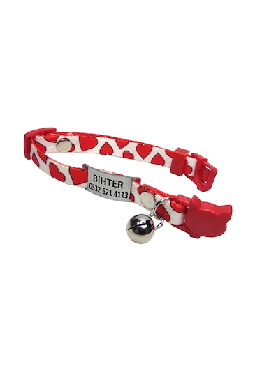 Ayz Markalama Güvenlik Kilitli İsimli Kedi Tasması Kedi Madalyon Kalp Desenli