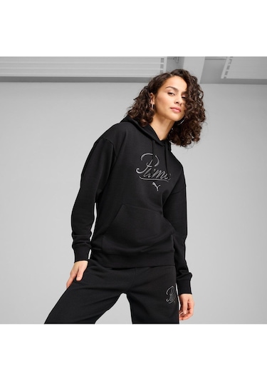 Puma Kadın Scrıpt Comfort Hoodie Eşofman Üst 68498301 Siyah